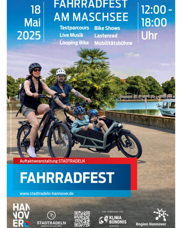 Am 18. Mai 2025 startet die Region Hannover wieder den STADTRADELN Wettbewerb mit einem großen, bunten Fahrradfest am Maschsee Nordufer!
Wir sind dabei!